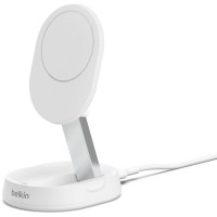 Бездротовий зарядний пристрій Belkin 15Вт Magnetic Stand Qi2 White, адаптер USB-C 20Вт (WIA008VFWH)