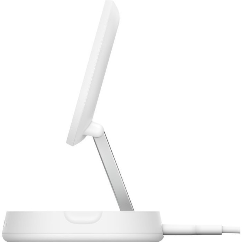 Бездротовий зарядний пристрій Belkin 15Вт Magnetic Stand Qi2 White, адаптер USB-C 20Вт (WIA008VFWH)