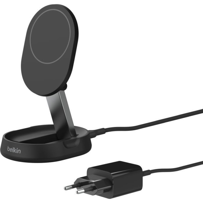 Бездротовий зарядний пристрій Belkin 15Вт Magnetic Stand Qi2 Black, адаптер USB-C 20Вт (WIA008VFBK)