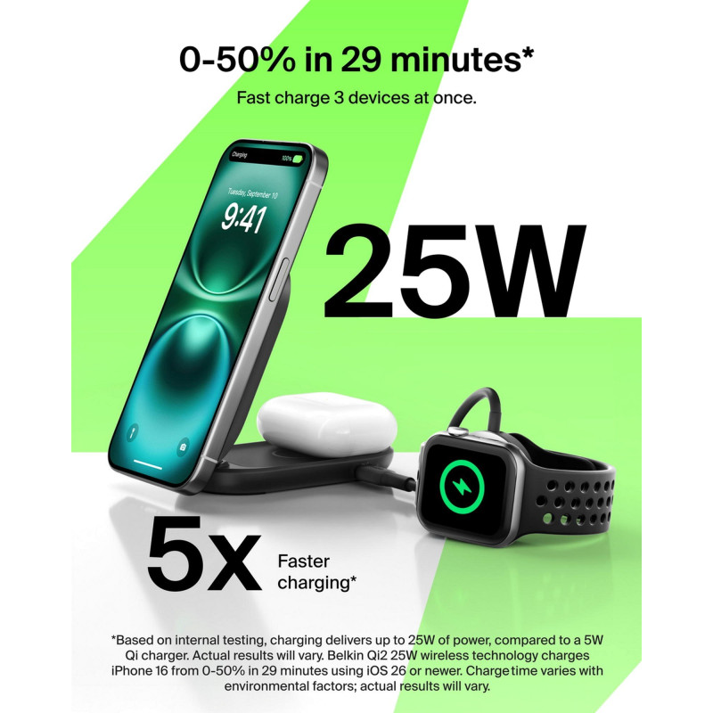Бездротовий зарядний пристрій Belkin UltraCharge Pro 2в1 25Вт Black (WIZ039KQBK)