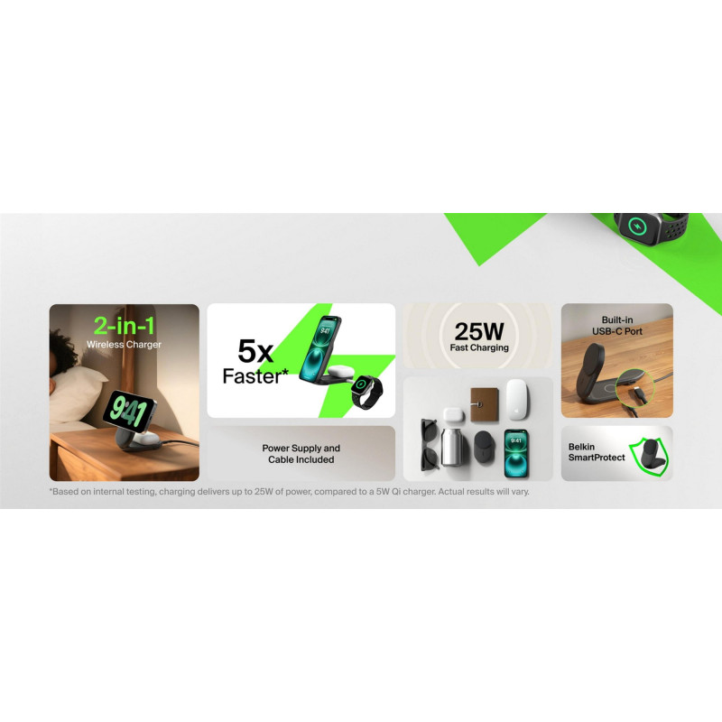 Бездротовий зарядний пристрій Belkin UltraCharge Pro 2в1 25Вт Black (WIZ039KQBK)
