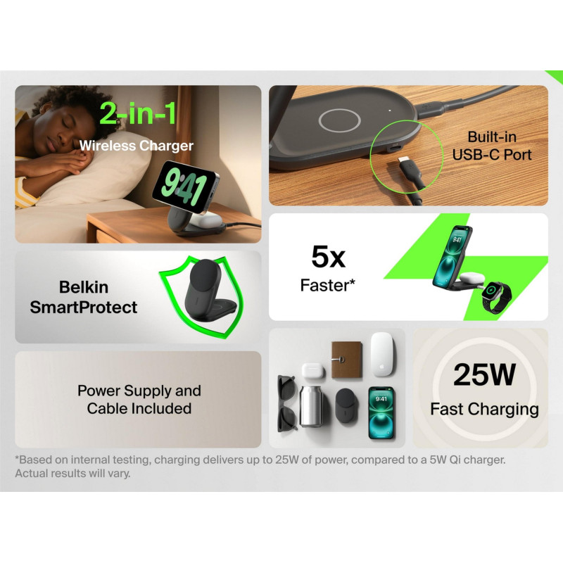 Бездротовий зарядний пристрій Belkin UltraCharge Pro 2в1 25Вт Black (WIZ039KQBK)