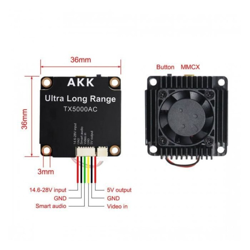 Відеопередавач (VTX) AKK Ultra Long Range 5W 4.9G-6G 96CH (TX5000AC)
