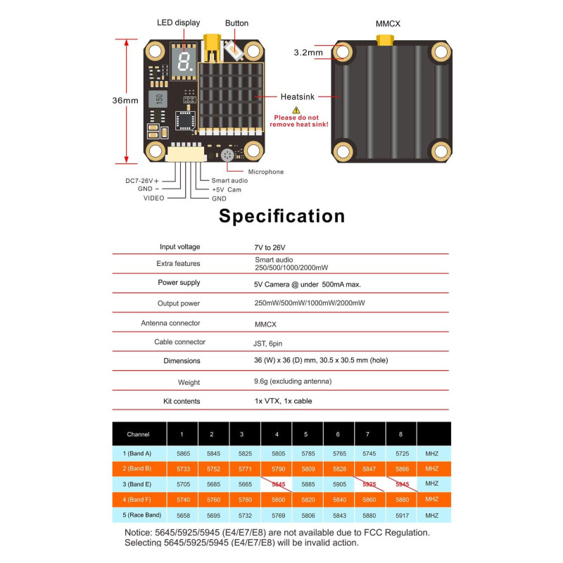 Відеопередавач (VTX) AKK FX2-Dominator 2W 5.8GHz 48CH L,X Band (TX2000LX)