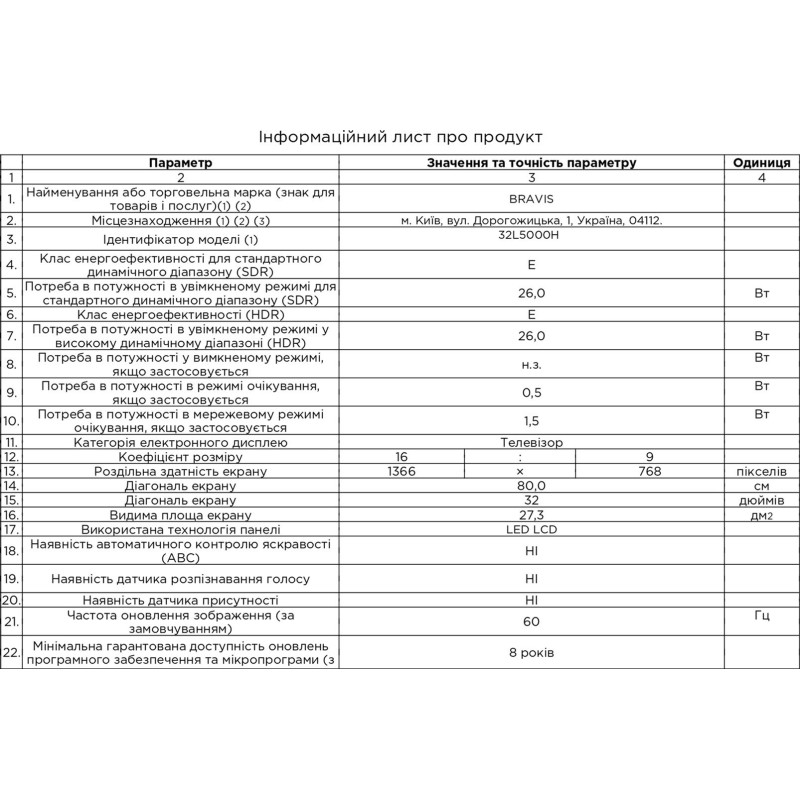Телевізор BRAVIS 32L5000H